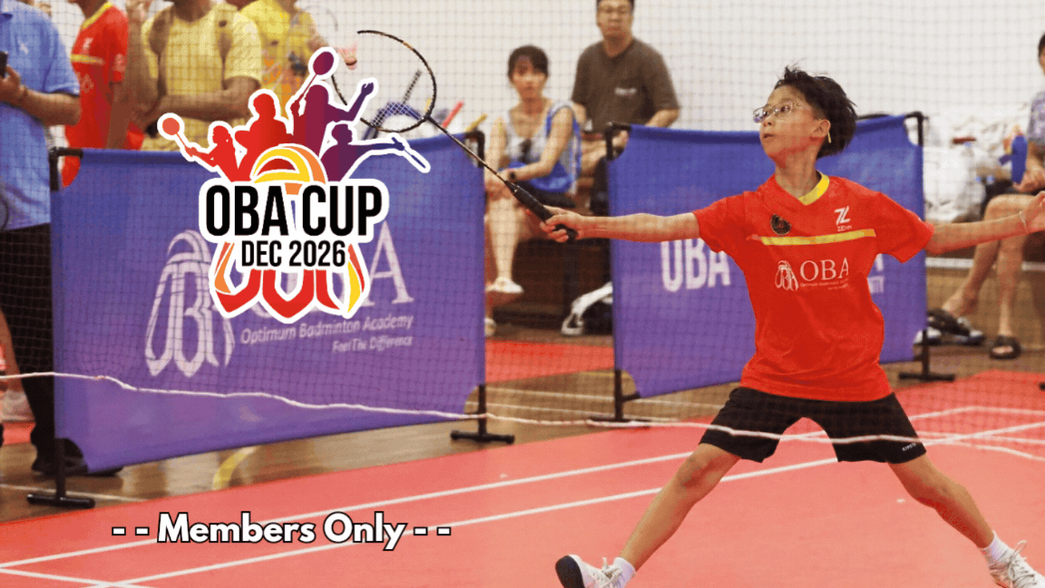 OBA Cup December 2026 Singles, members only, with a junior in an OBA jersey reaching for a shot